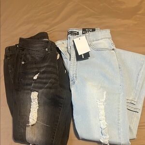 Black and Light Blue Distressed Jeans